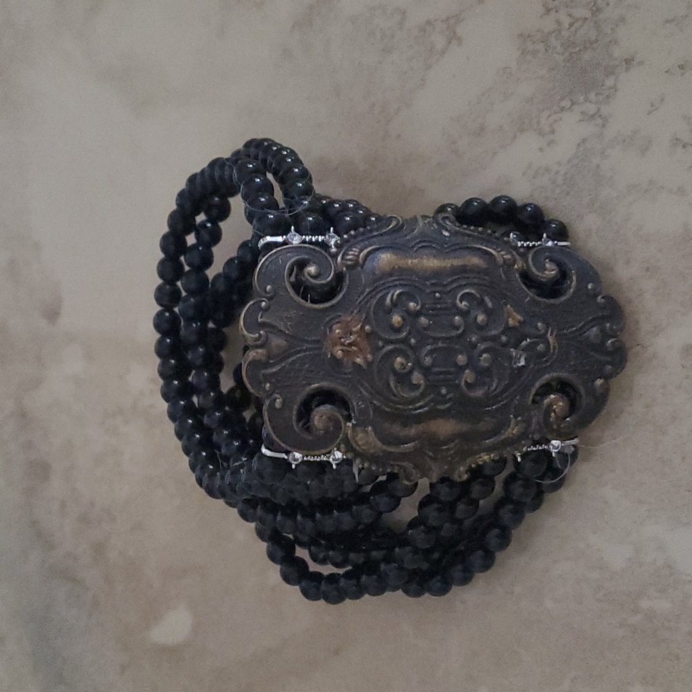 Vintage Black Bead Art Deco Bracelet